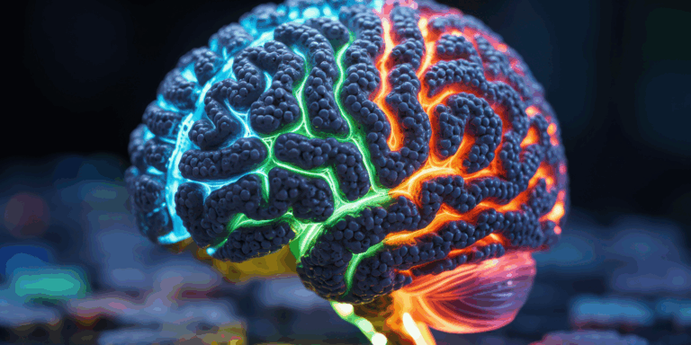 Abstrakte Darstellung eines neuronalen Netzwerks in Form eines Gehirns – Symbol für Deep Learning und künstliche Intelligenz.