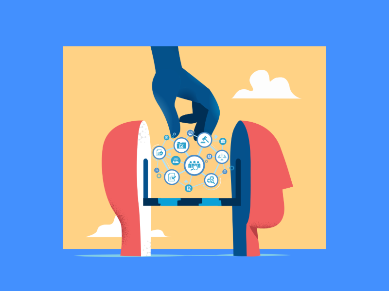 Illustration zu DLP-Herausforderungen in Banken und Versicherungen: Austausch sensibler Daten und regulatorische Anforderungen